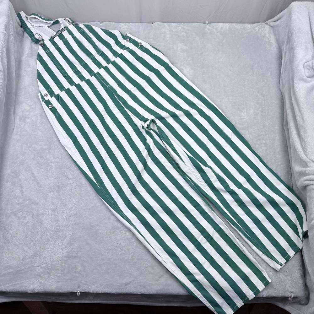 Game Bibs Overall Shorts Mens XL Green White Striped Game Day Spirit Wear Cotton